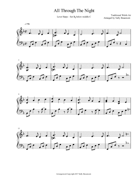 All Through the Night - Lever Harp Solo (arr. Sally Beaumont)