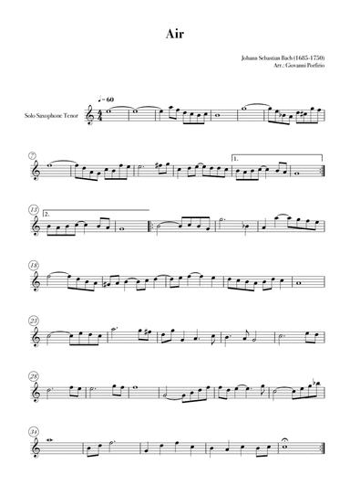 AIR - Bach (Solo Tenor Saxophone - easy) (arr. Giovanni Porfirio)
