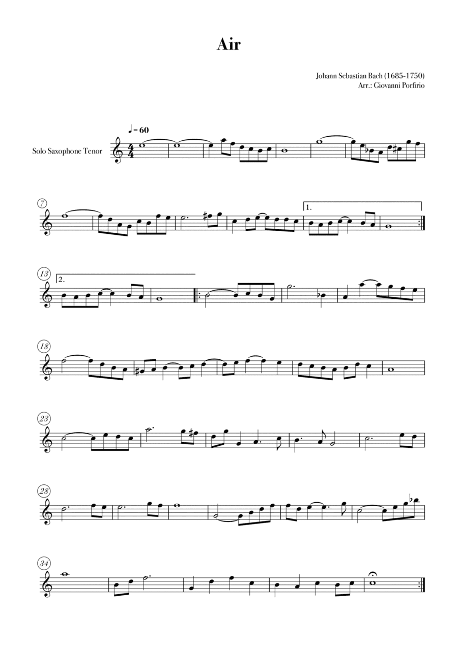 AIR - Bach (Solo Tenor Saxophone - easy) (arr. Giovanni Porfirio)