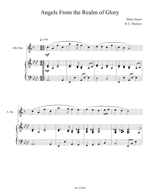 Angels From the Realm of Glory (Alto Sax Solo with Piano) (arr. B. C. Dockery)