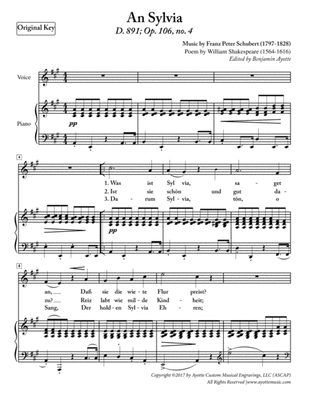 Schubert - An Sylvia - High Voice in A Major (arr. Benjamin Ayotte)