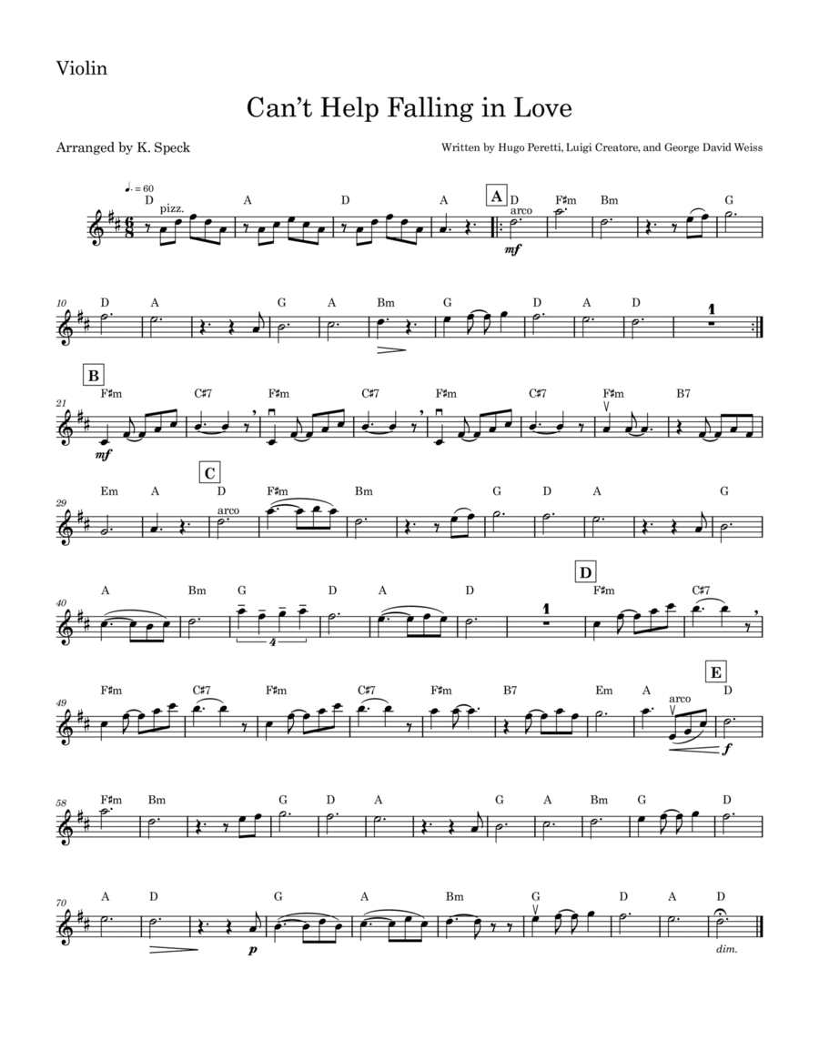 Can't Help Falling In Love (arr. K. Speck)
