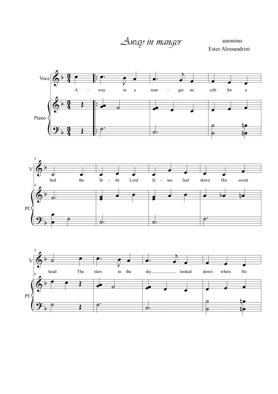 Away in a manger. Voice and piano (arr. Ester Alessandrini)