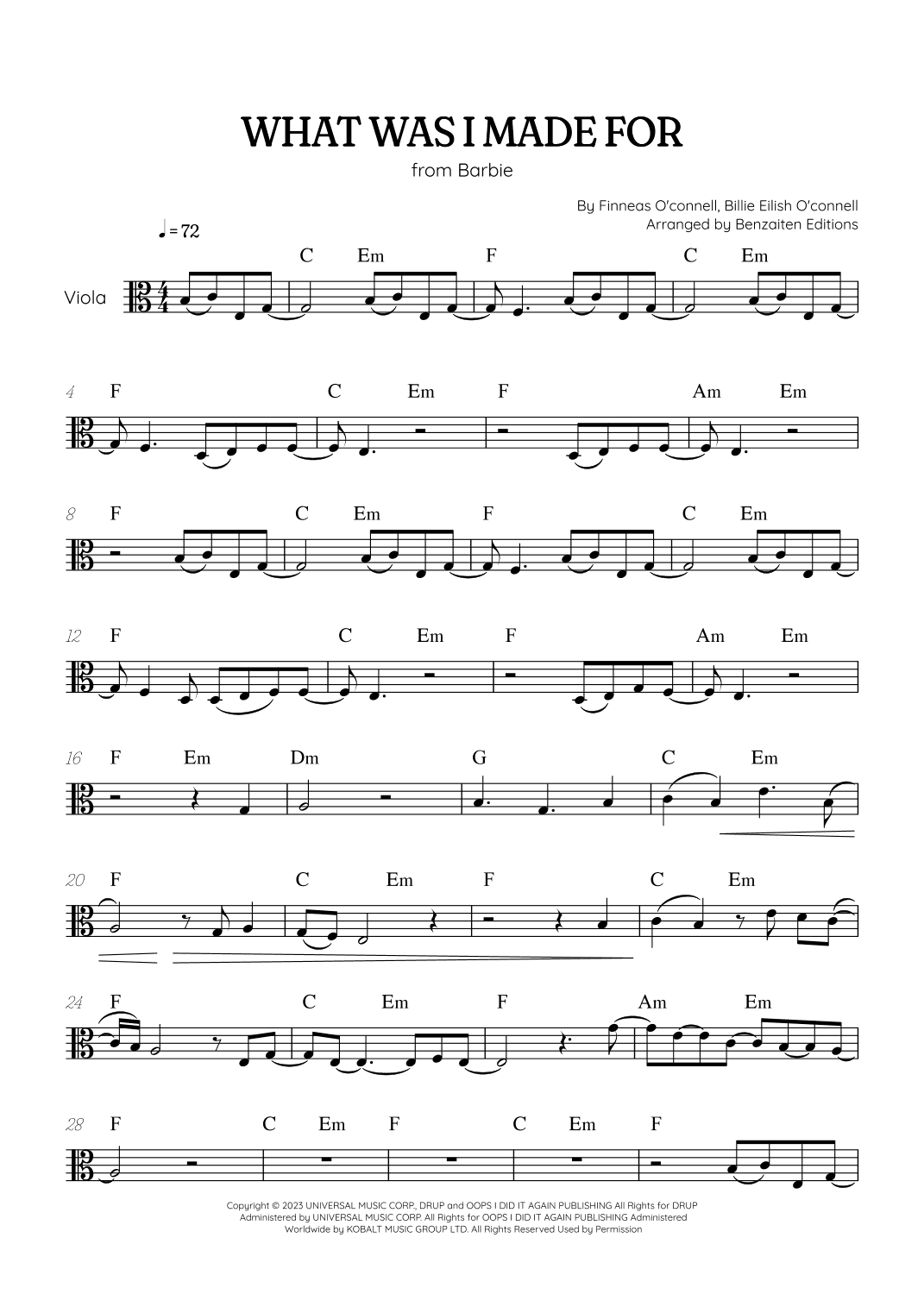 What Was I Made For? (arr. Benzaiten Editions)