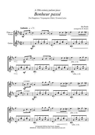 Bonheur passe / Past Happiness / Svunnen lycka for flute or violin and guitar (arr. Amadeus Music)