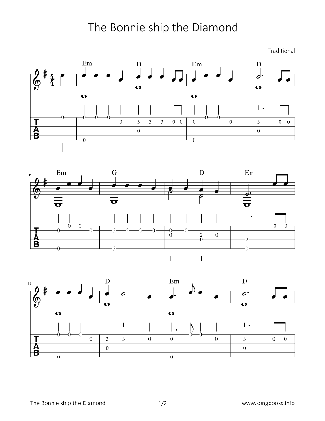 The Bonnie ship the Diamond (arr. Bettina Schipp)