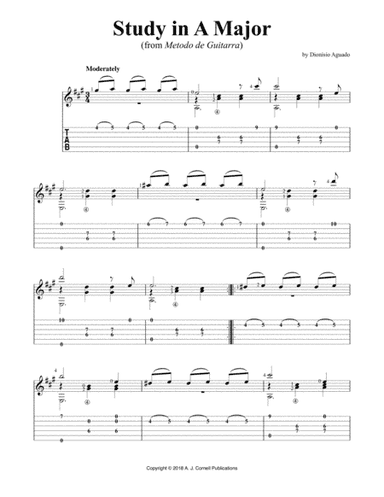 Study in A Major (from Metodo de Guitarra) (arr. A. J. Cornell Publications)