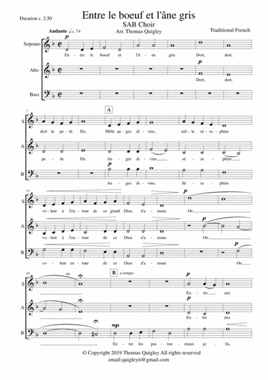 Entre le boeuf et l'âne gris (arr. Thomas Quigley)
