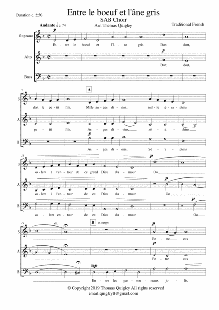 Entre le boeuf et l'âne gris (arr. Thomas Quigley)