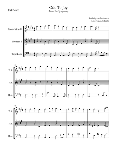 Ode To Joy Theme (from Beethoven's 9th Symphony) for Brass Trio (arr. Fernando Britto)