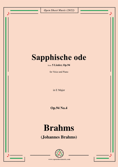 Brahms-Sapphische ode,Op.94 No.4 in E Major (arr. Open Cloud)