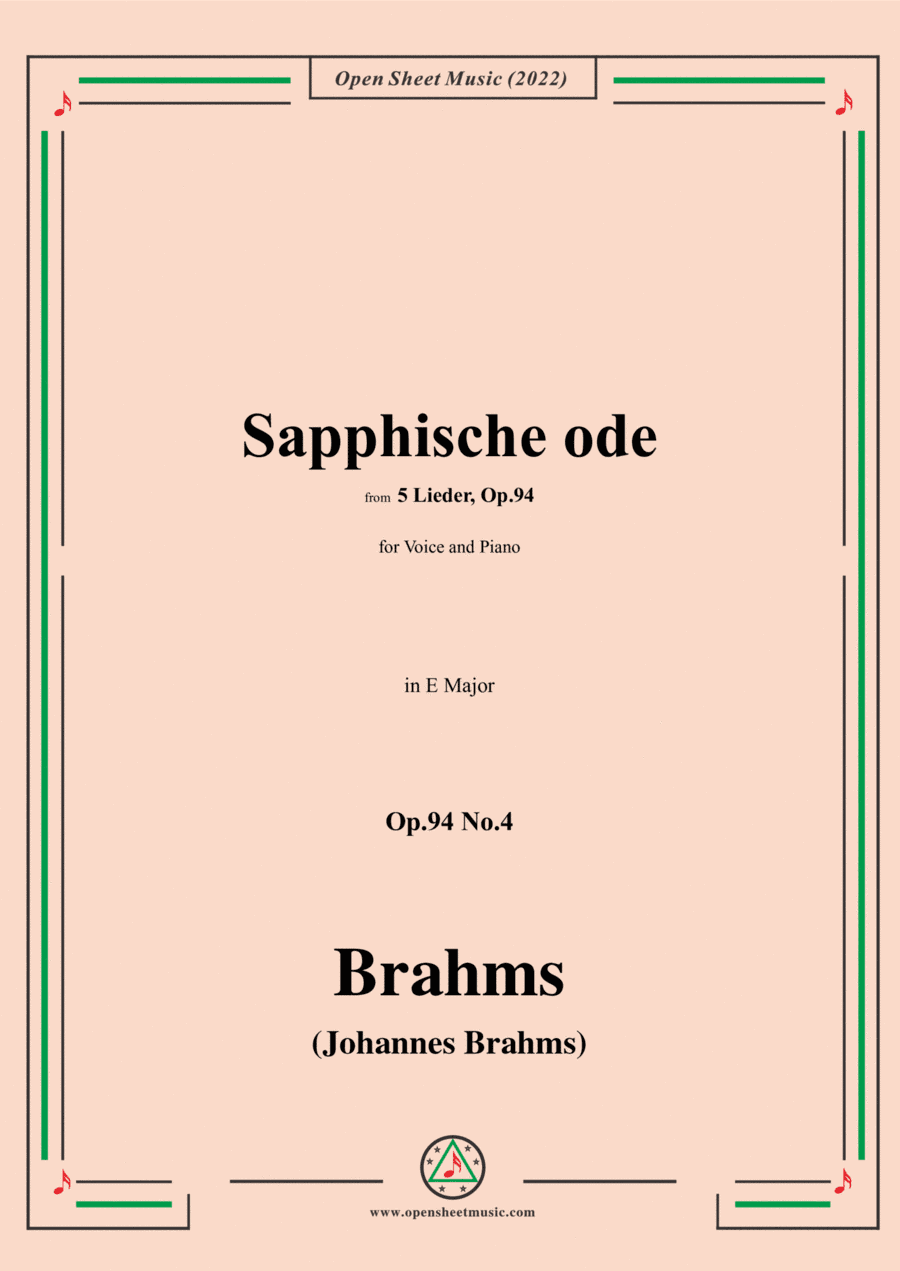 Brahms-Sapphische ode,Op.94 No.4 in E Major (arr. Open Cloud)