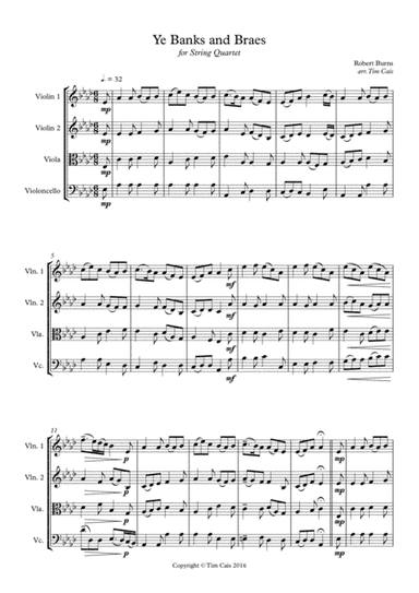 Ye Banks and Braes - String Quartet (arr. Tim Cais)