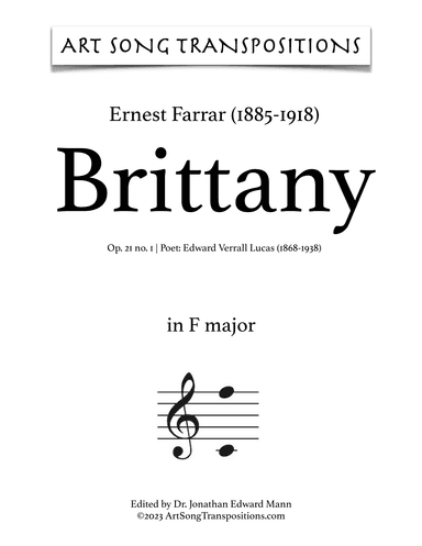 FARRAR: Brittany, Op. 21 no. 1 (transposed to F major) (arr. ArtSongTranspositions.com)