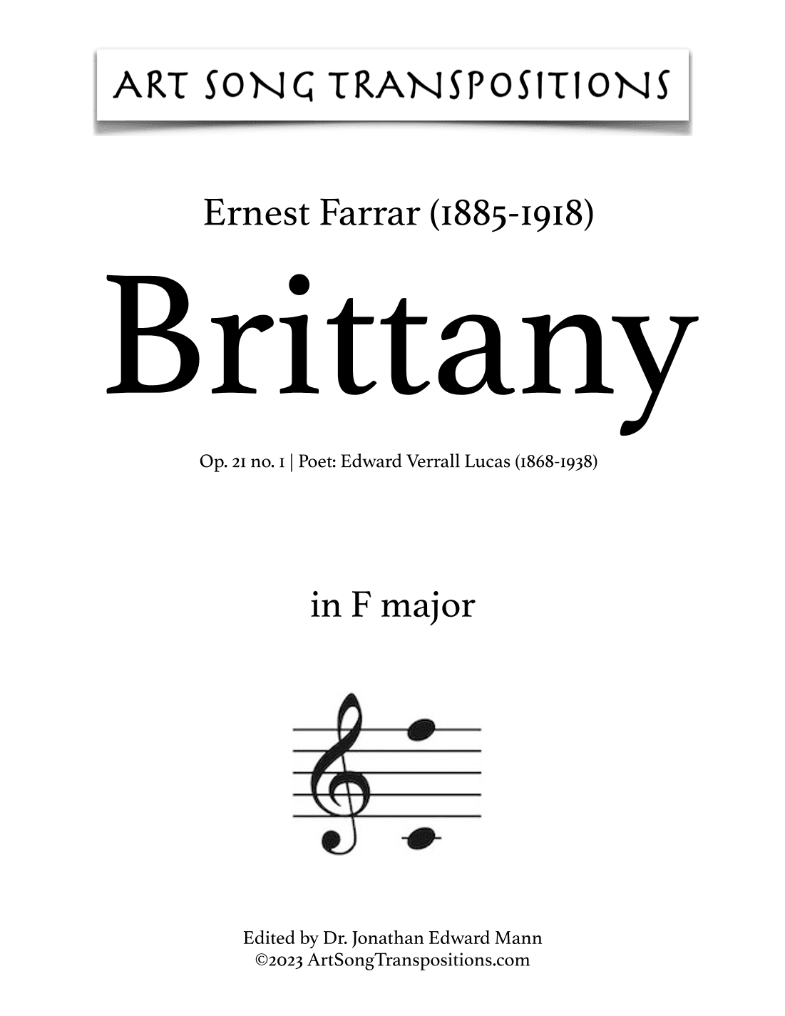 FARRAR: Brittany, Op. 21 no. 1 (transposed to F major) (arr. ArtSongTranspositions.com)
