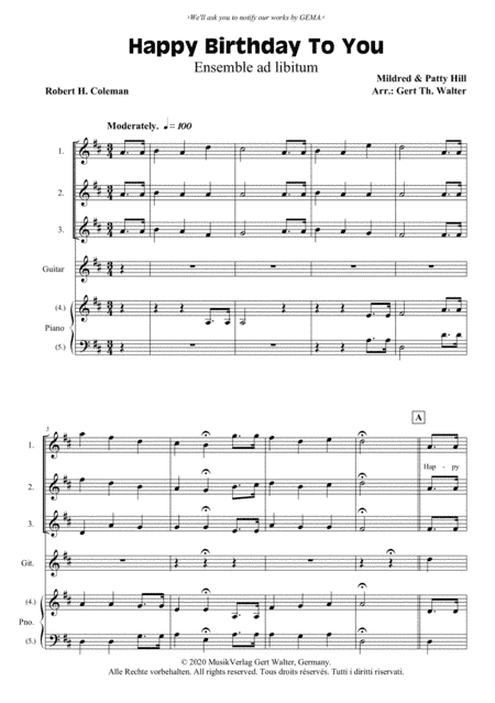 Happy Birthday To You (arr. Gert Th. Walter)