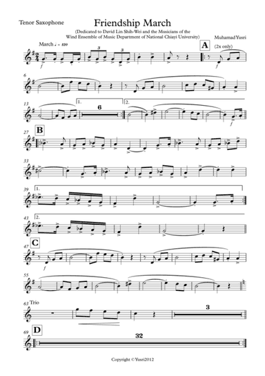 Friendship March (Tenor Saxophone Part)