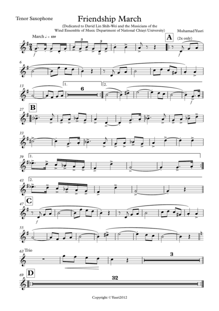 Friendship March (Tenor Saxophone Part)