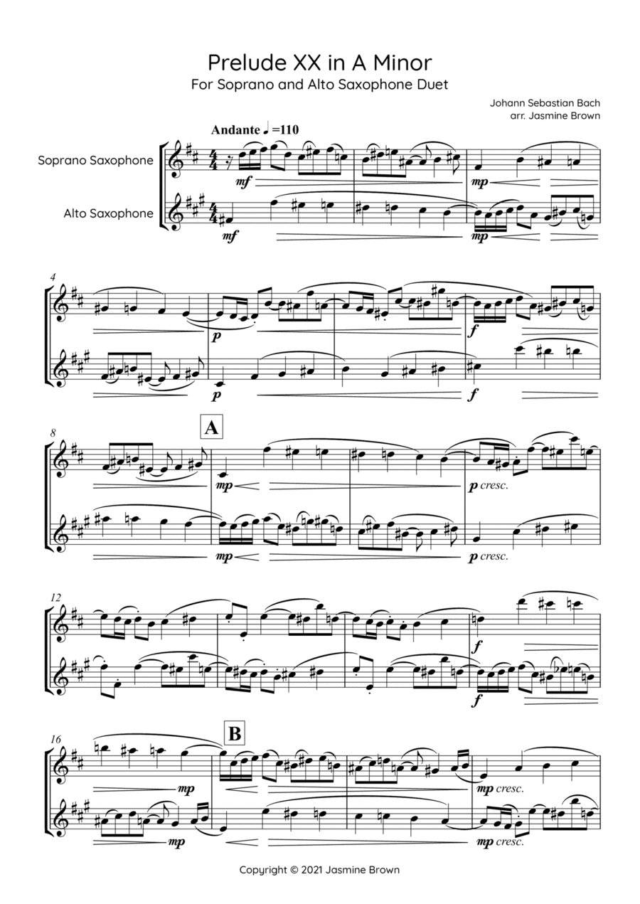 Prelude XX in A Minor - Soprano and Alto Saxophone Duet (arr. Jasmine Brown)