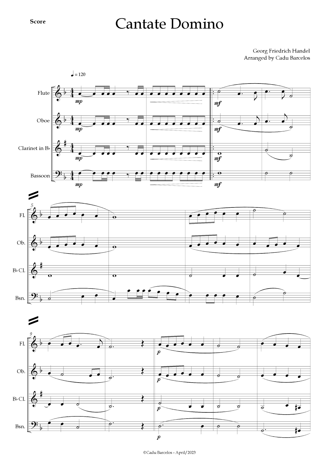 Cantate Domino - Handel (Woodwind Quartet) (arr. Cadu Barcelos)