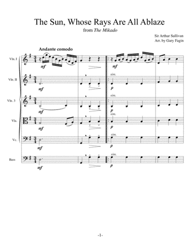 The Sun, Whose Rays Are All Ablaze, from The Mikado for string quintet (arr. Gary S. Fagin)