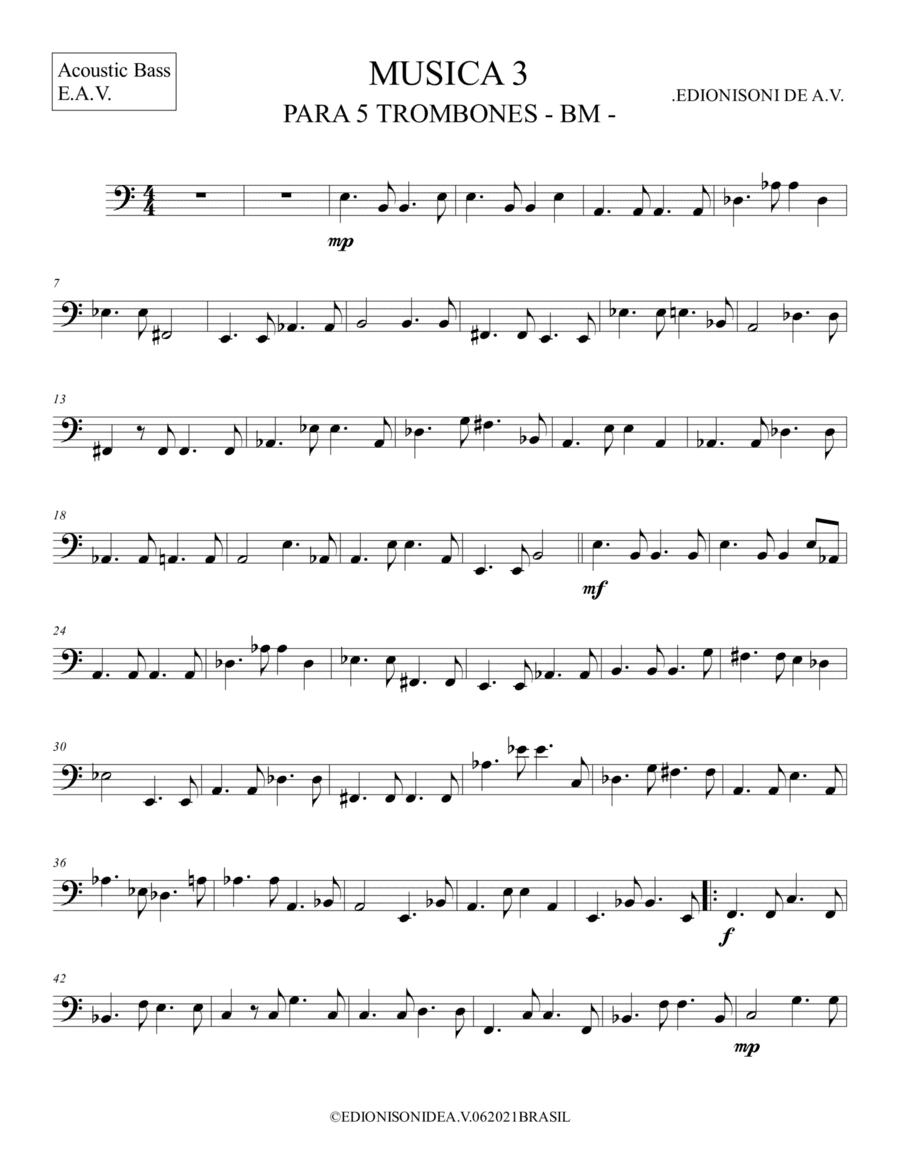 MUSICA 3 -  PARA 5 TROMBONES- Acoustic Bass