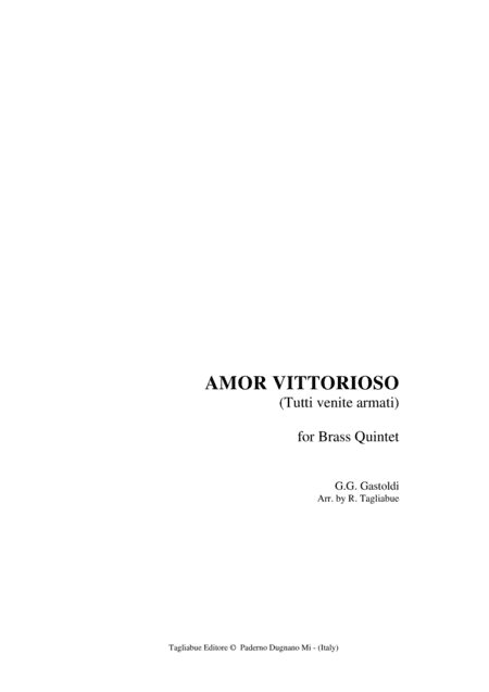 AMOR VITTORIOSO - Gastoldi - For Brass Quintet - With Parts (arr. R. Tagliabue)