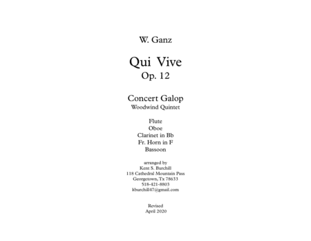 QUI VIVE! Concert Gallop for Woodwind Quintet (arr. Kent S. Burchill)