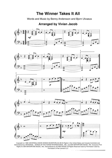 The Winner Takes It All  from MAMMA MIA! (arr. Vivian Jacob)