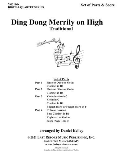 Ding Dong Merrily on High for String Quartet or Wind Quartet (Mixed Quartet, Double Reed Quartet, or (arr. Last Resort Music Publishing)