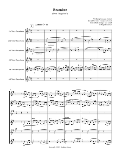 Recordare (from "Requiem") (F) (Tenor Saxophone Sextet) (arr. Regis Bookshar)