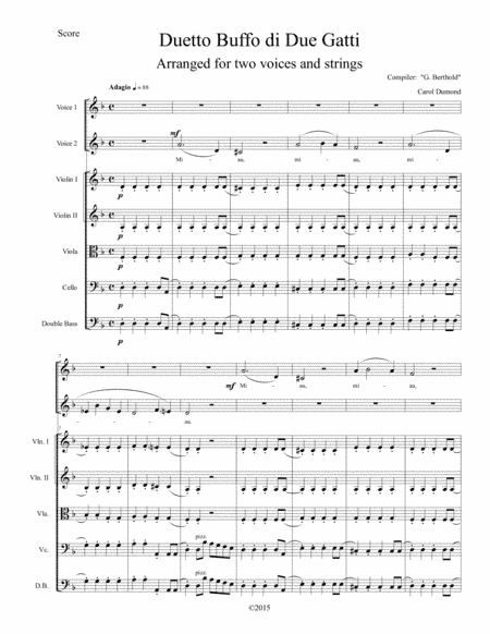 Duetto Buffo de Due Gatti arranged for two voices and string orchestra: Score (arr. Carol Dumond)