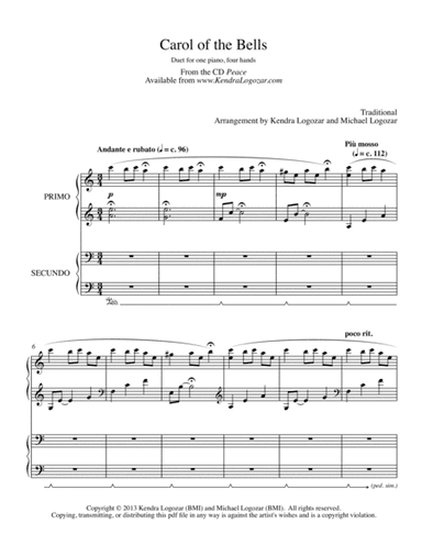 Carol of the Bells - Duet (Christmas/Holiday Arrangment) (arr. Michael Logozar)