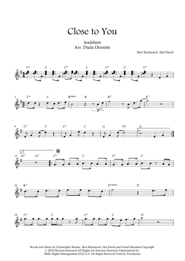 Close To You (arr. Duda Oriontte)