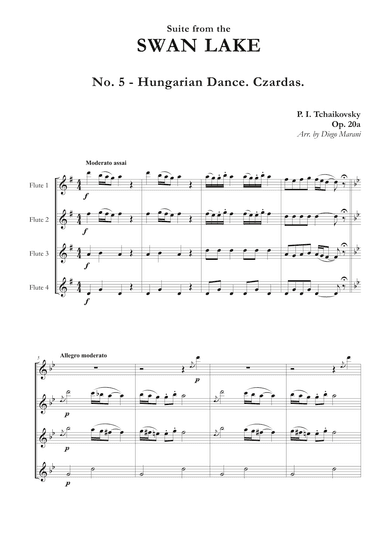 "Hungarian Dance. Czardas" from Swan Lake Suite for Flute Quartet (arr. Diego Marani)