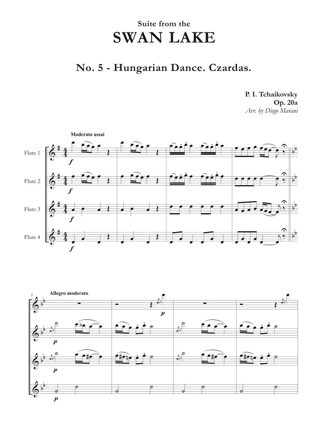 "Hungarian Dance. Czardas" from Swan Lake Suite for Flute Quartet (arr. Diego Marani)