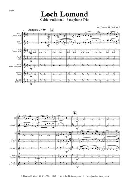 Loch Lomond - Celtic Traditional - Saxophone Trio (arr. Thomas H. Graf)