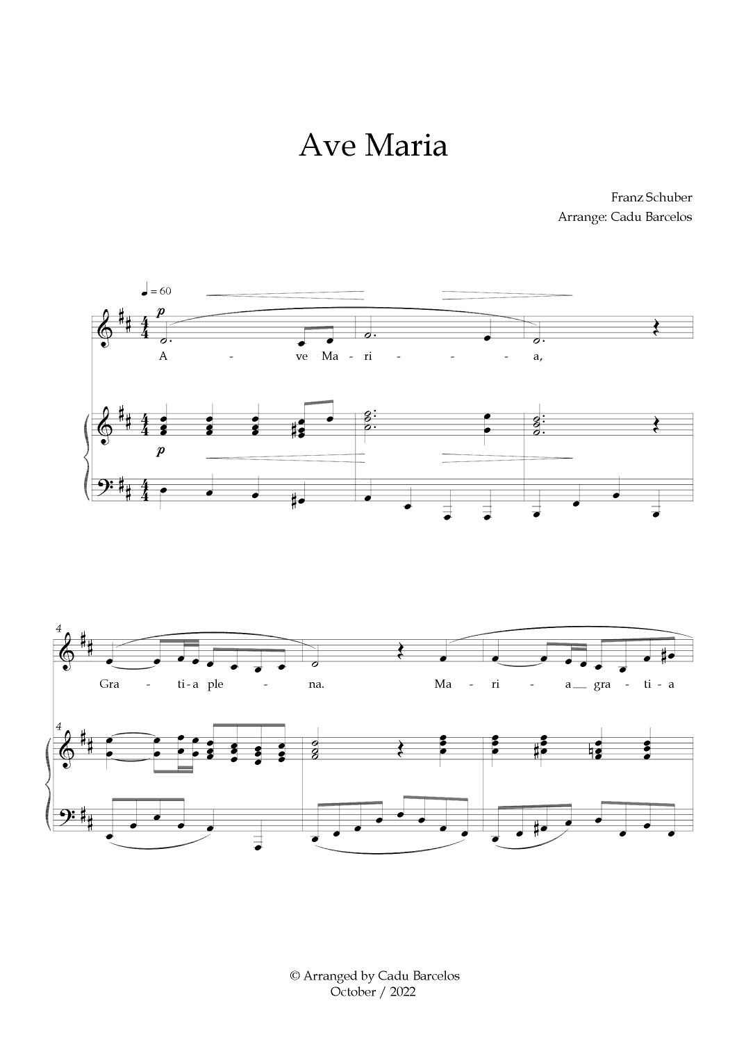 Ave Maria - Schubert D Major (arr. Cadu Barcelos)