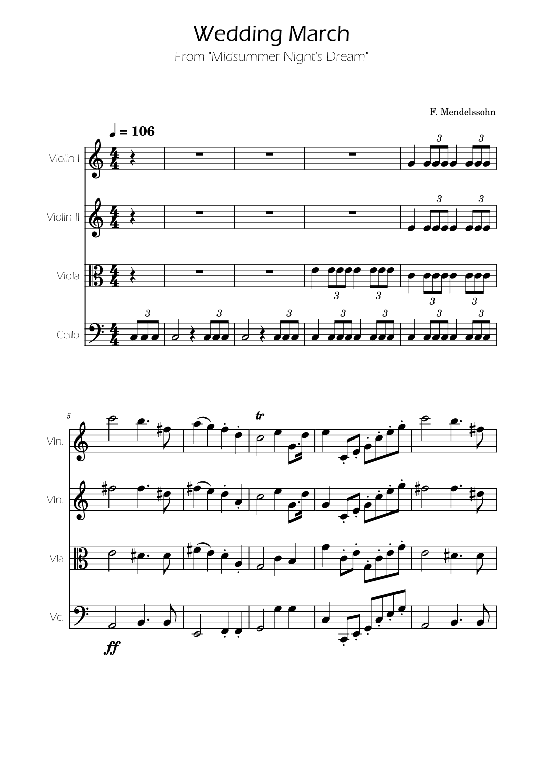Wedding March - String quartet - F.Mendelssohn (arr. Ygor Nunes)
