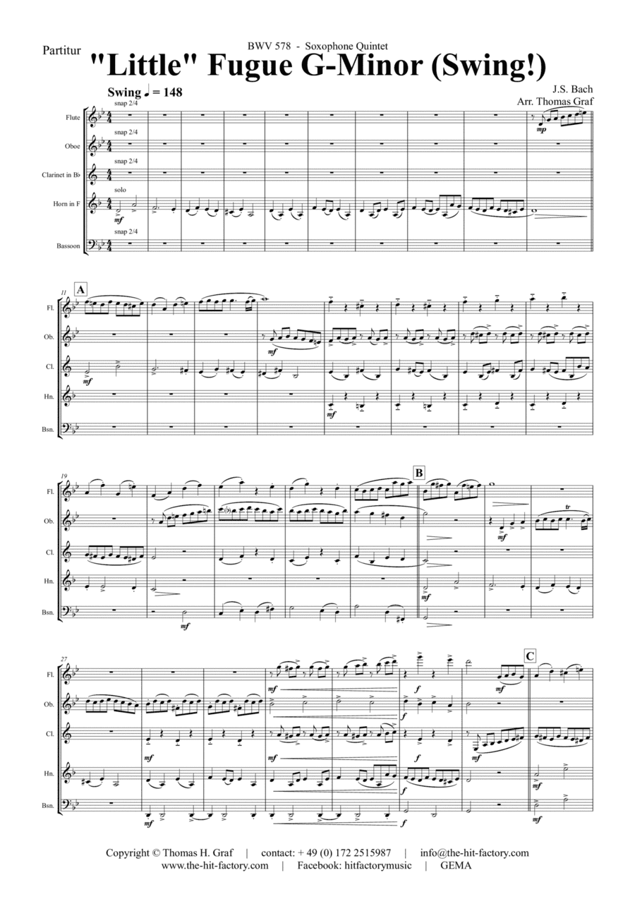 Fugue G Minor - (the 'little') - BWV 578 - Swing - Wind Quintet (arr. Thomas Graf)