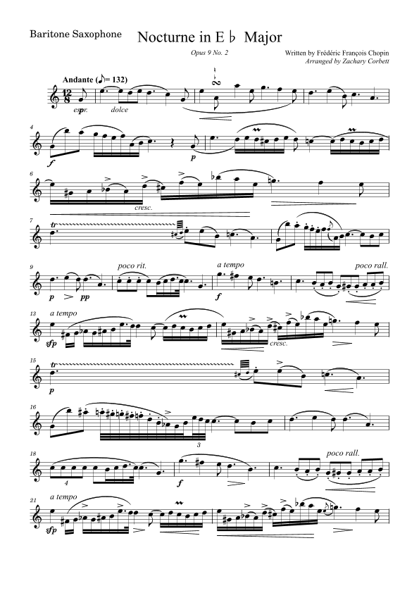 Nocturne Op 9 No 2 in Eb Major (arr. Zachary Corbett)
