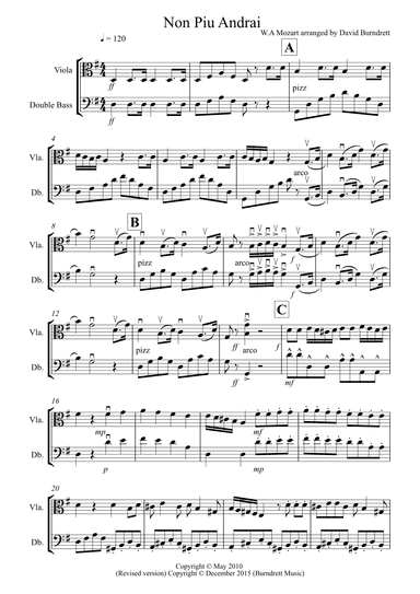 Non Più Andrai for Viola and Double Bass Duet (arr. David Burndrett)