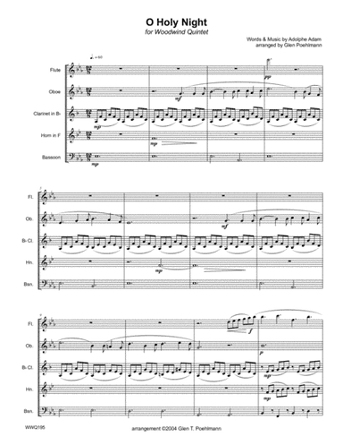 O HOLY NIGHT - WOODWIND QUINTET with optional Percussion (arr. Glen Poehlmann)