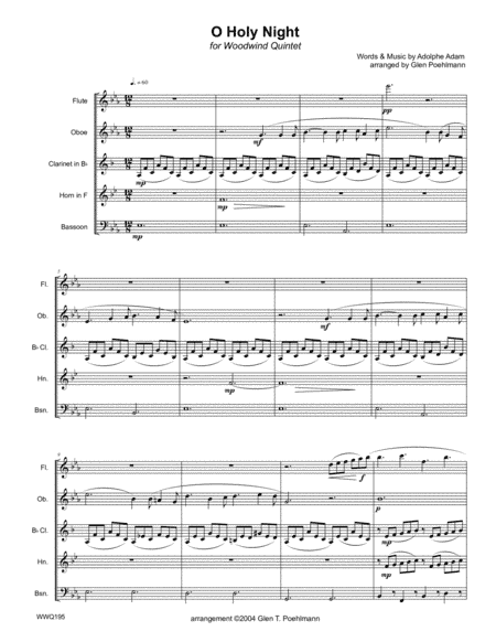 O HOLY NIGHT - WOODWIND QUINTET with optional Percussion (arr. Glen Poehlmann)