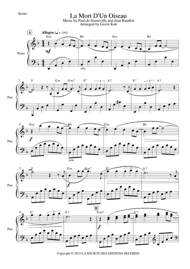 La Mort D'un Oiseau (arr. Gavin Koh)