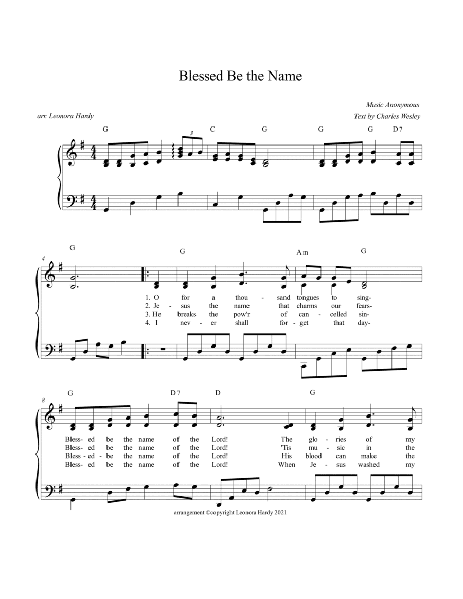 Blessed Be the Name (O For a Thousand Tongues to Sing) (arr. Leonora Hardy)