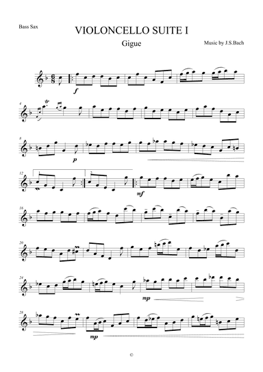 Gigue from Violoncello Suite I by J.S.Bach for Bass Saxophone (arr. The Sheet Music Library)