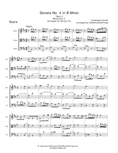 Corelli, A. - Trio No. 4 (Mvt. 3) for Violin, Viola and Cello (arr. Linda M. Scott)