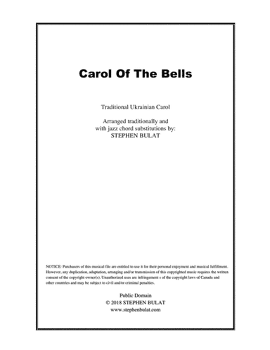 Carol Of The Bells - Lead sheet arranged in traditional and jazz style (key of Gm) (arr. Stephen Bulat)