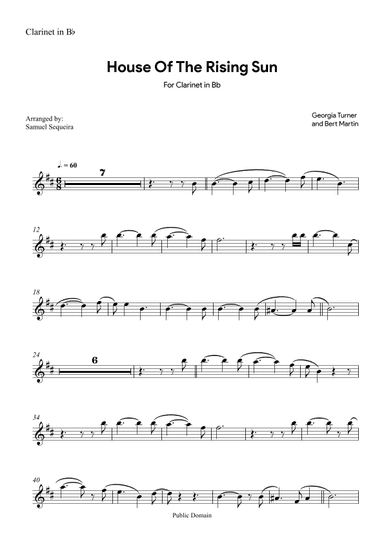 House of the Rising Sun - for Clarinet in Bb - with play along (arr. Samuel Sequeira)